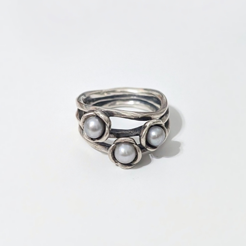Pandora Silver and White Pearl Ring Collection